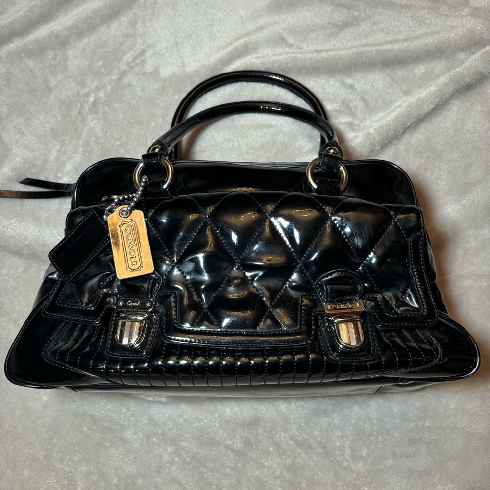 Vintage Coach Rare Poppy Quilted Liquid Gloss Patent Leather Satchel Bag